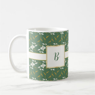 Cheerful Regal Floral Green Monogram Coffee Mug