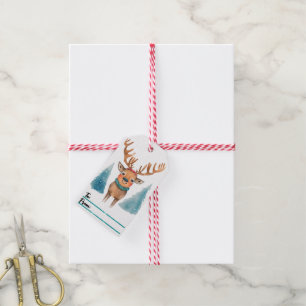 Cheerful reindeer Christmas gift tag design idea
