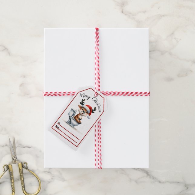 Cheerful reindeer Christmas tag (With Twine)
