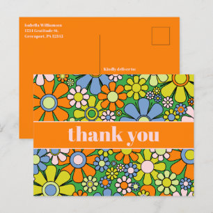 Cheerful Retro 60s Floral Thank You Postcard