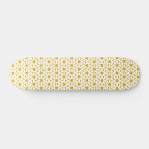 Cheerful Retro Daisies White and Mustard Yellow Skateboard