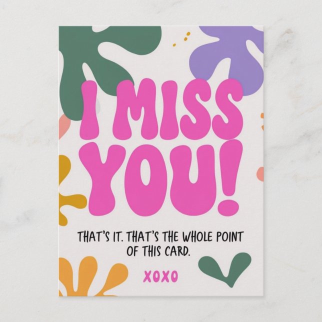 Cheerful Retro I Miss You Greeting Card Design  (Front)