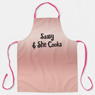 Cheerful Rose Gold Pink Feminine Sassy & She Cooks Apron