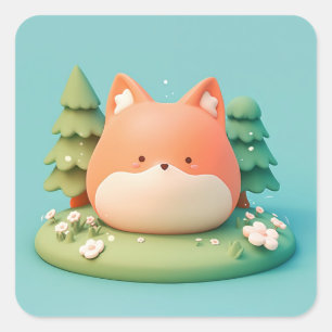 Cheerful Round Clay Fox Square Sticker