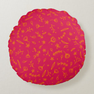 Cheerful round cushion with botanical pattern