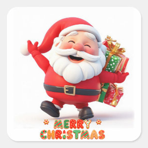 Cheerful Santa Claus Carrying Festive Gifts Square Sticker