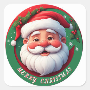 Cheerful Santa Claus Cartoon Portrait Square Sticker
