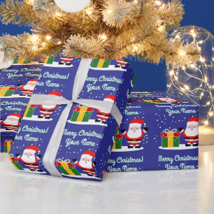 Cheerful Santa Claus cartoon with gift Christmas Wrapping Paper