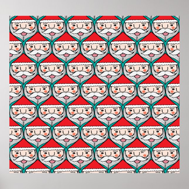 Cheerful Santa Claus Christmas Pattern Poster (Front)