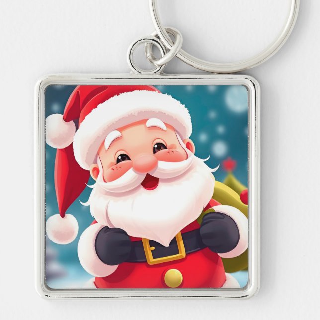 Cheerful Santa Claus Illustration Celebrating Key Ring (Front)