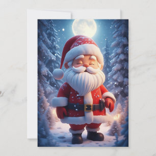 Cheerful Santa Claus In Snowy Forest Holiday Card