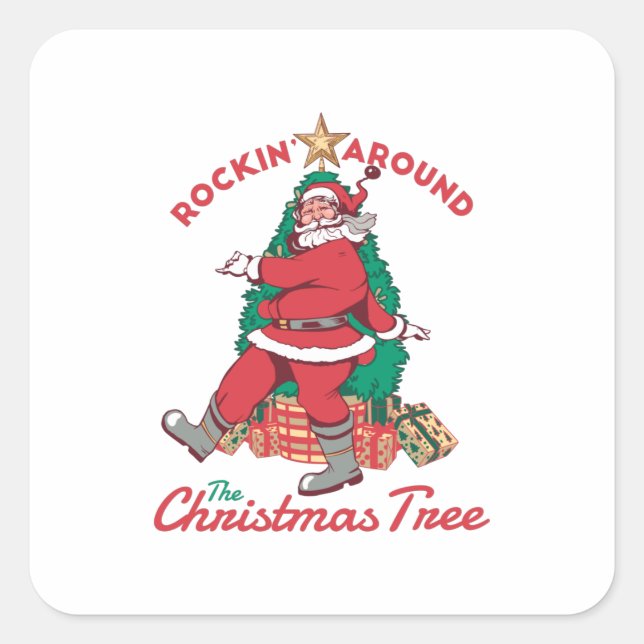 Cheerful Santa Claus Rockin Square Sticker (Front)
