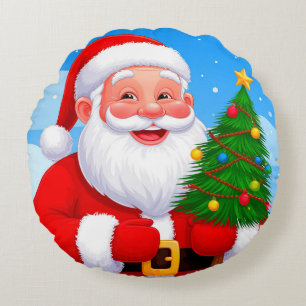 Cheerful Santa Claus Round Cushion