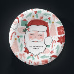 Cheerful Santa Face | Christmas  Paper Bowls Paper Plate<br><div class="desc">These paper bowls feature a cheerful Santa face on a coordinating Christmas pattern background. You can personalise with your name.</div>