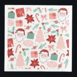 Cheerful Santa Face | Christmas Paper Dinner Napkin<br><div class="desc">These napkins feature a cheerful Santa face along with other holiday designs such as pink Christmas trees,  and presents on a white background.</div>
