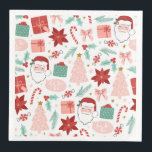 Cheerful Santa Face | Christmas Paper Dinner Napkin<br><div class="desc">These napkins feature a cheerful Santa face along with other holiday designs such as pink Christmas trees,  and presents on a white background.</div>
