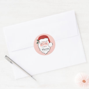 Cheerful Santa Face   Merry Christmas Classic Round Sticker