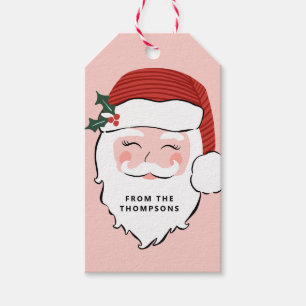 Cheerful Santa Face Pink and Red Christmas Gift Tags