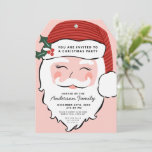 Cheerful Santa Face | Pink and Red | From Santa  Invitation<br><div class="desc">This Christmas party invitation is perfect for your next holiday party and features a cheerful Santa face on a pink background with text that says "You are invited to a Christmas party" in black letters on Santa's hat. All the party details are listed on Santa's beard. The back has pink...</div>