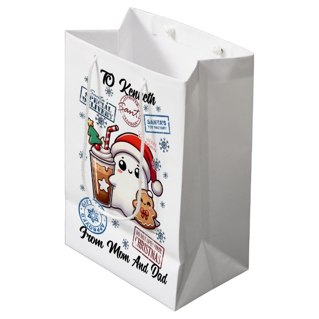 Cheerful Santa Sack With Playful Holiday  Medium Gift Bag (Front Angled)