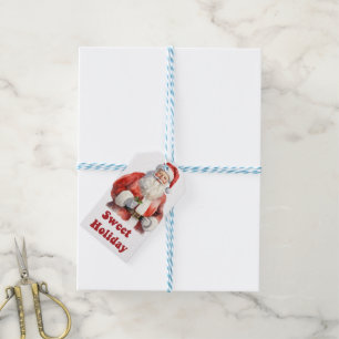 Cheerful Santa with joyful holiday tags