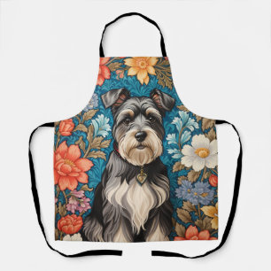 Cheerful Schnauzer William Morris Inspired Floral Apron