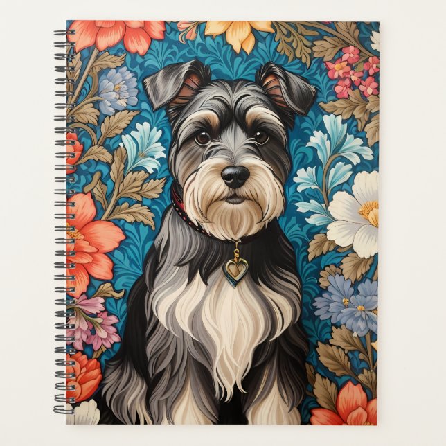 Cheerful Schnauzer William Morris Inspired Floral Planner (Front)