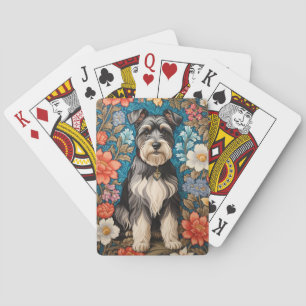 Cheerful Schnauzer William Morris Inspired Floral Playing Cards