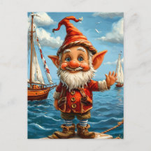 Cheerful Sea Gnome: Greeting at the Pier. 