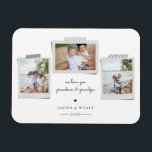 Cheerful Sentiments Snapshot Photo Magnet<br><div class="desc">Cheerful sentiments snapshot photo magnet. Features,  3 framed photos with scrapbook style washi tape accents,  two template text lines for your message,  names and year with heart detail in slate black on white colour background.</div>