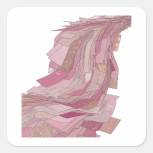 Cheerful Silver PINK GLITTERING PAPER FLOWERS Square Sticker