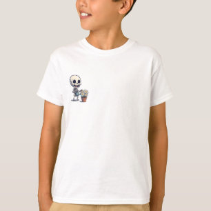 Cheerful Skeleton Watering Daisy Flowers Kids T-Shirt