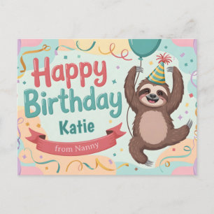 Cheerful Sloth Custom Happy Birthday Greeting Holiday Postcard