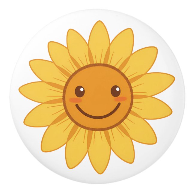 Cheerful Smiling Sunflower "My Sunshine"  Ceramic Knob (Front)
