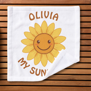 Cheerful Smiling Sunflower "My Sunshine" Wash Cloth