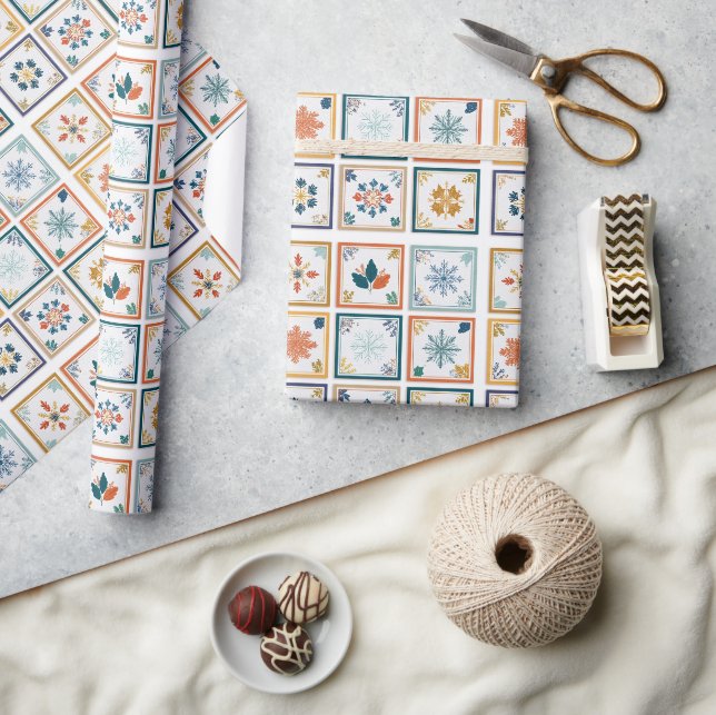 Cheerful Snowflake Holiday Pattern Design Wrapping Paper (Crafts)