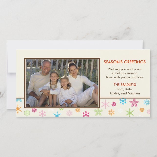 Cheerful Snowflakes Holiday Photo Card (Front)