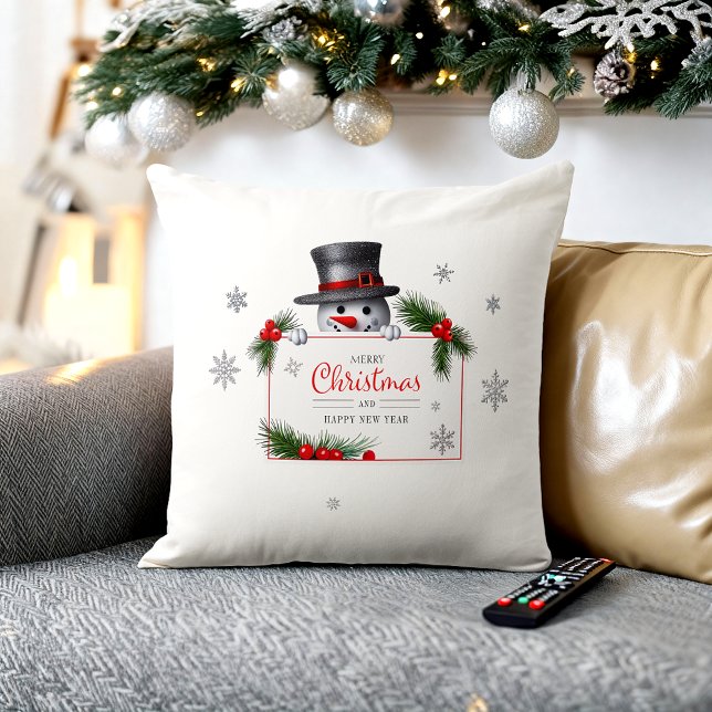 Cheerful Snowman Christmas New Year Greeting  Cushion (Creator Uploaded)