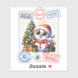 Cheerful Snowman Christmas Sticker<br><div class="desc">A delightful Christmas sticker showcases a smiling snowman surrounded by colourful presents. It's adorned with stamps like Santa's special delivery and an inviting Christmas tree,  creating a joyful holiday atmosphere perfect for celebrations.</div>