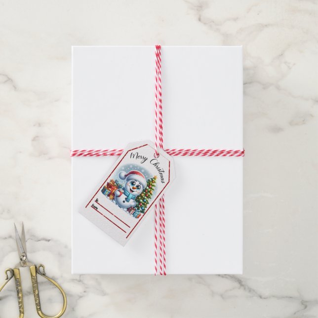 Cheerful snowman Christmas tag (With Twine)