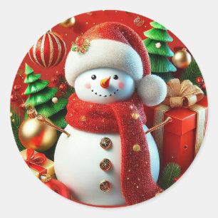 Cheerful Snowman Classic Round Sticker