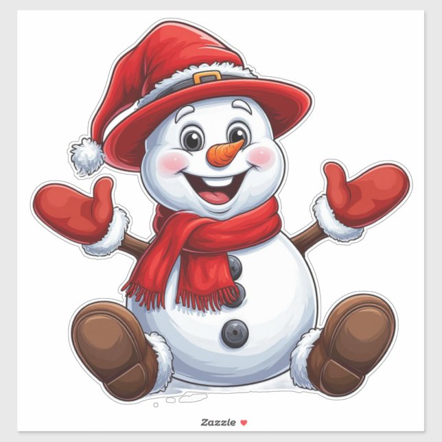 Cheerful Snowman Dressed In Red With Hat (Sheet)