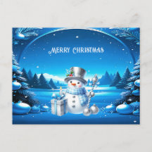 Cheerful Snowman in a Snowy Forest