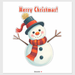 Cheerful Snowman in Winter Landscape