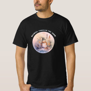 Cheerful Snowman in Winter Wonderland Design T-Shirt
