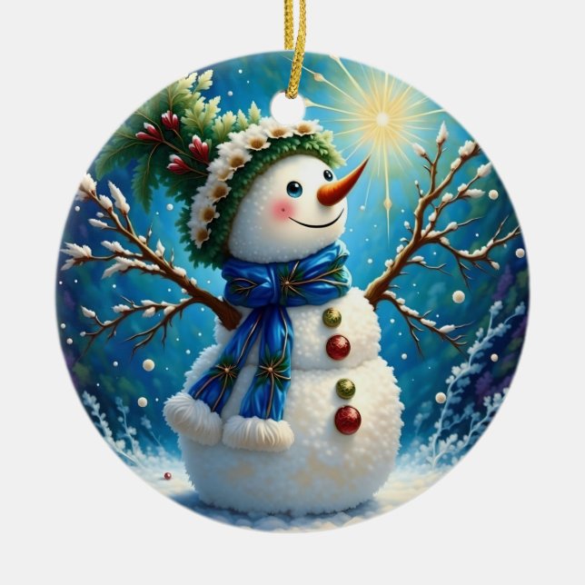 Cheerful Snowman Ornament (Front)