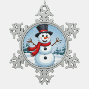 Cheerful Snowman Snowflake Christmas Tree Gift Snowflake Pewter Christmas Ornament
