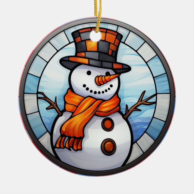 Cheerful Snowman Stained Glass Ornament (Front)