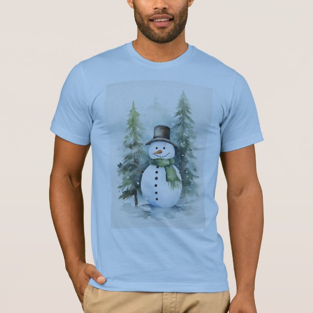 Cheerful snowman standing in a snowy winter T-Shirt (Front)