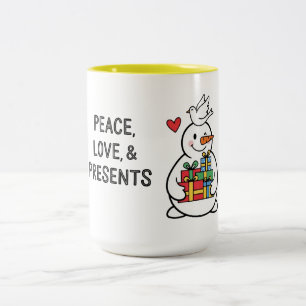 Cheerful Snowman with Gifts Two-Tone Coffee Mug